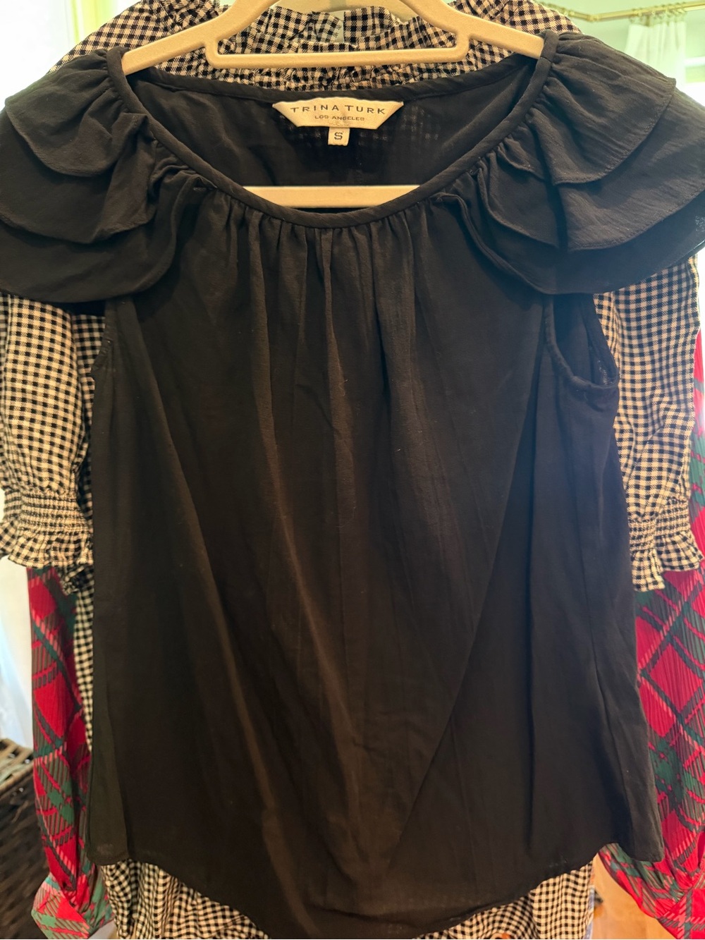Trina Turk Black Ruffle-Sleeve Blouse